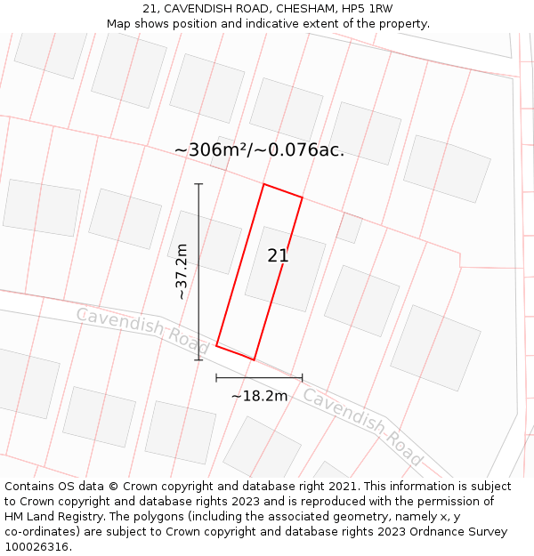 21, CAVENDISH ROAD, CHESHAM, HP5 1RW: Plot and title map