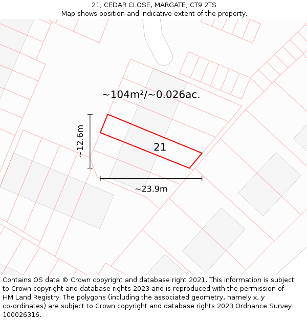 21, CEDAR CLOSE, MARGATE, CT9 2TS: Plot and title map