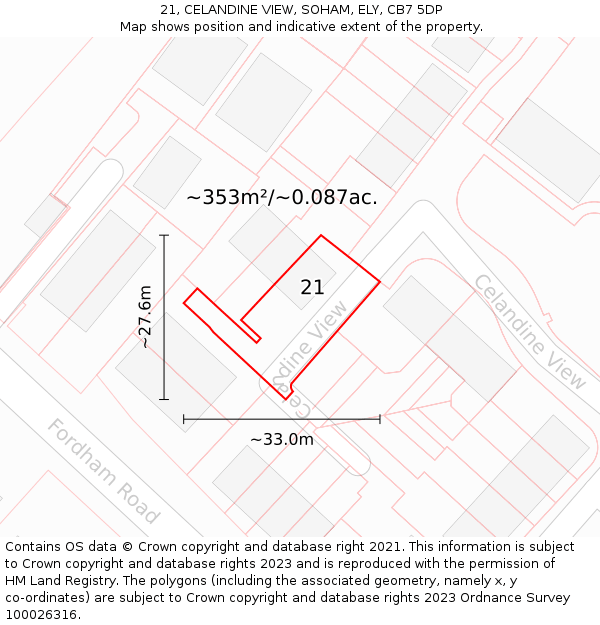 21, CELANDINE VIEW, SOHAM, ELY, CB7 5DP: Plot and title map