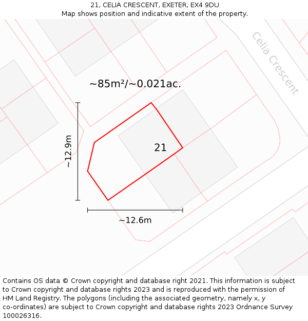 21, CELIA CRESCENT, EXETER, EX4 9DU: Plot and title map