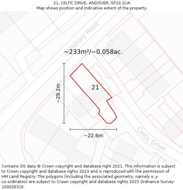21, CELTIC DRIVE, ANDOVER, SP10 2UA: Plot and title map