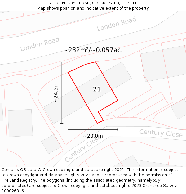 21, CENTURY CLOSE, CIRENCESTER, GL7 1FL: Plot and title map