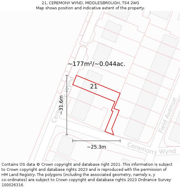 21, CEREMONY WYND, MIDDLESBROUGH, TS4 2WG: Plot and title map