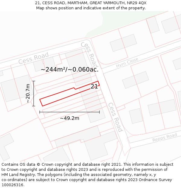 21, CESS ROAD, MARTHAM, GREAT YARMOUTH, NR29 4QX: Plot and title map