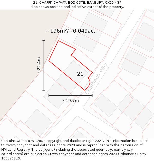 21, CHAFFINCH WAY, BODICOTE, BANBURY, OX15 4GP: Plot and title map