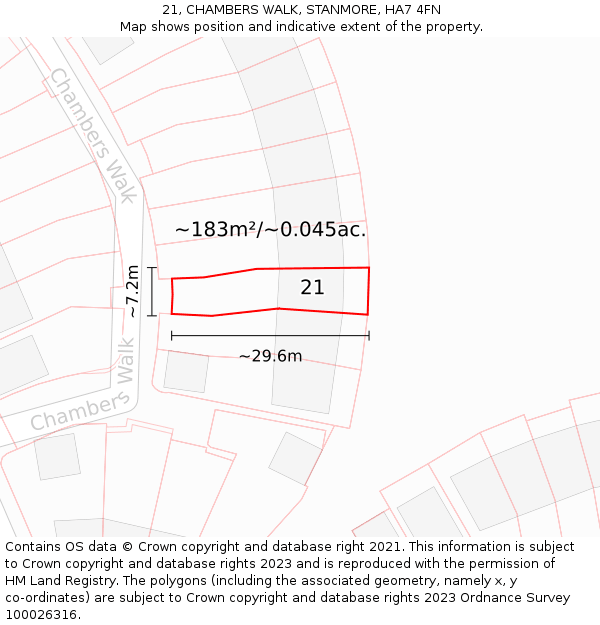 21, CHAMBERS WALK, STANMORE, HA7 4FN: Plot and title map