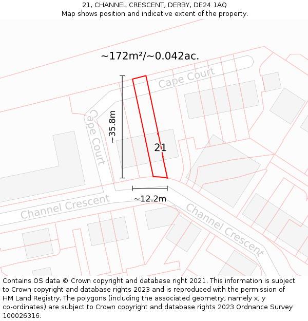 21, CHANNEL CRESCENT, DERBY, DE24 1AQ: Plot and title map