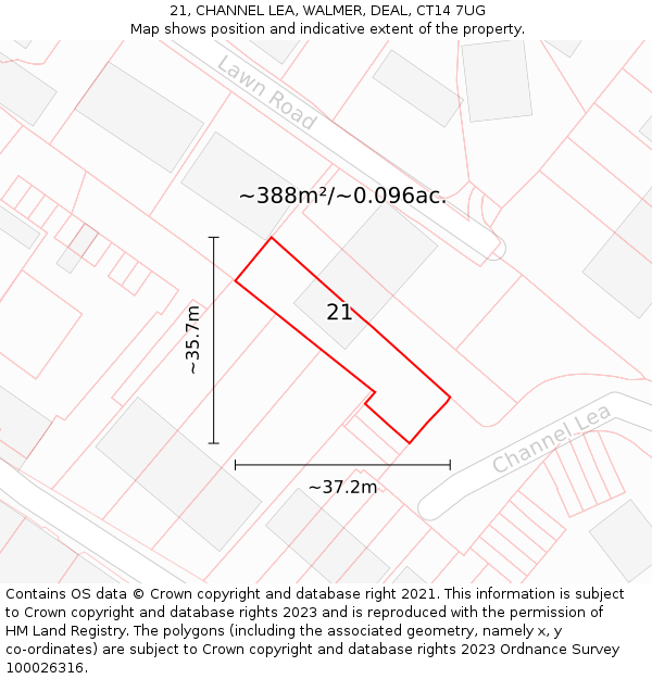 21, CHANNEL LEA, WALMER, DEAL, CT14 7UG: Plot and title map