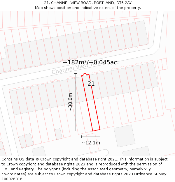 21, CHANNEL VIEW ROAD, PORTLAND, DT5 2AY: Plot and title map