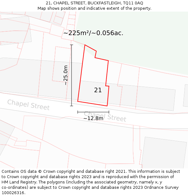 21, CHAPEL STREET, BUCKFASTLEIGH, TQ11 0AQ: Plot and title map
