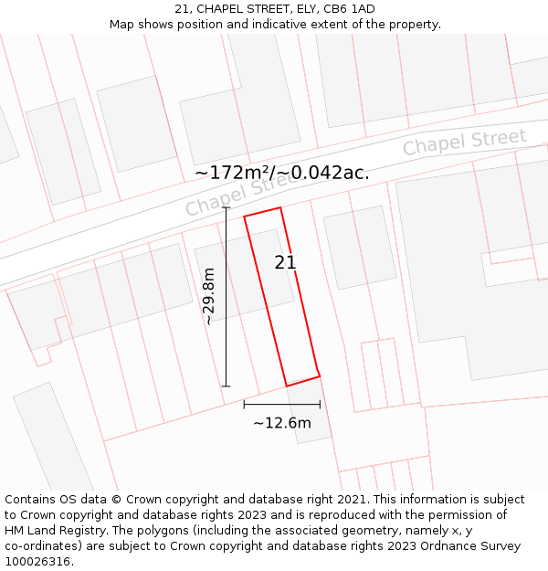 21, CHAPEL STREET, ELY, CB6 1AD: Plot and title map