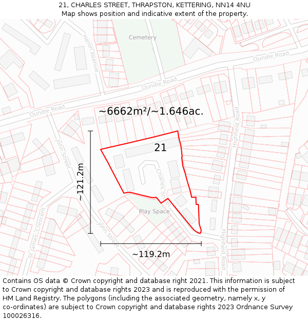 21, CHARLES STREET, THRAPSTON, KETTERING, NN14 4NU: Plot and title map