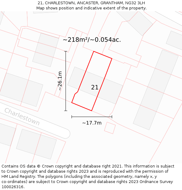 21, CHARLESTOWN, ANCASTER, GRANTHAM, NG32 3LH: Plot and title map