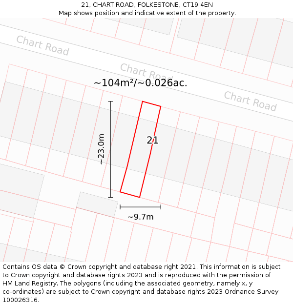 21, CHART ROAD, FOLKESTONE, CT19 4EN: Plot and title map