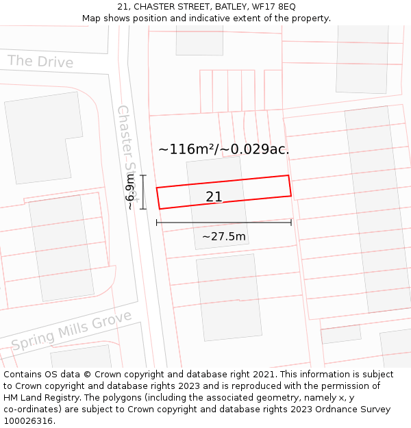 21, CHASTER STREET, BATLEY, WF17 8EQ: Plot and title map