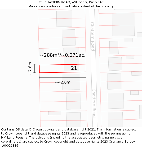 21, CHATTERN ROAD, ASHFORD, TW15 1AE: Plot and title map