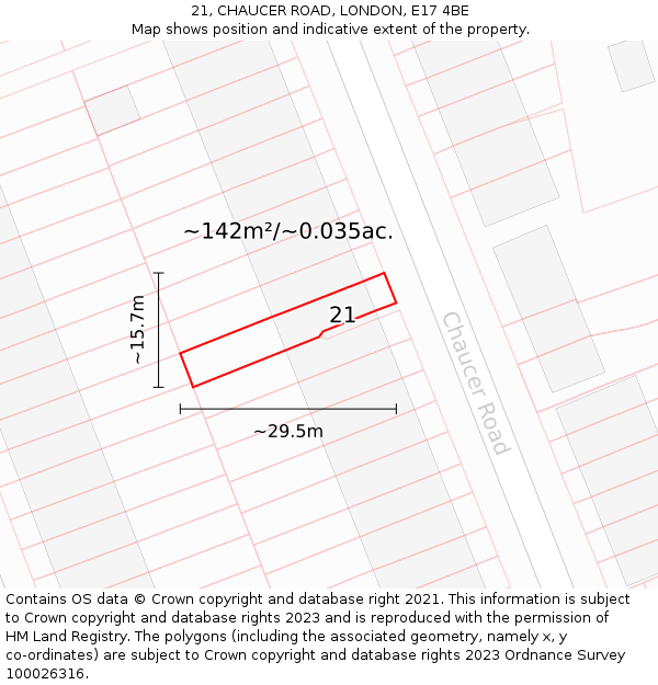 21, CHAUCER ROAD, LONDON, E17 4BE: Plot and title map