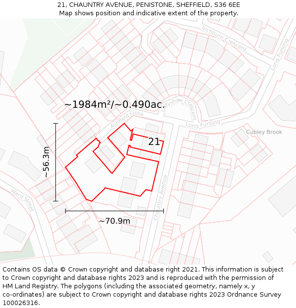 21, CHAUNTRY AVENUE, PENISTONE, SHEFFIELD, S36 6EE: Plot and title map