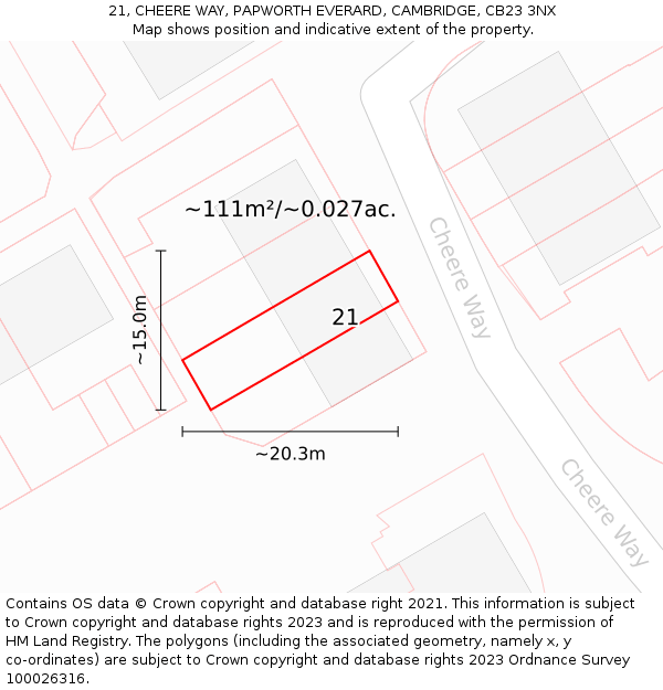 21, CHEERE WAY, PAPWORTH EVERARD, CAMBRIDGE, CB23 3NX: Plot and title map