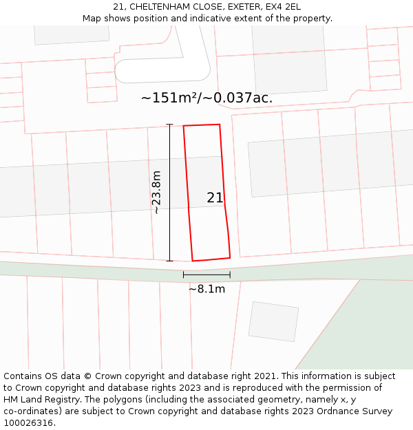 21, CHELTENHAM CLOSE, EXETER, EX4 2EL: Plot and title map