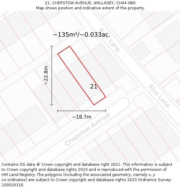 21, CHEPSTOW AVENUE, WALLASEY, CH44 0BA: Plot and title map
