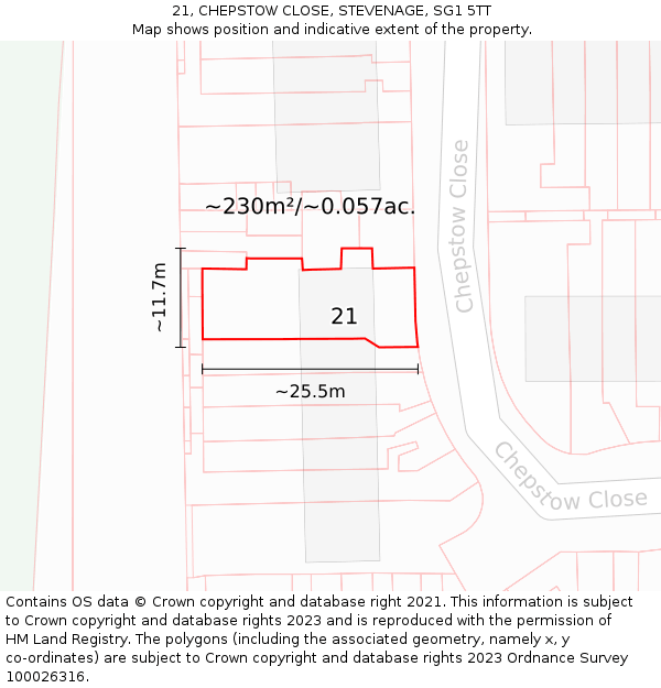 21, CHEPSTOW CLOSE, STEVENAGE, SG1 5TT: Plot and title map