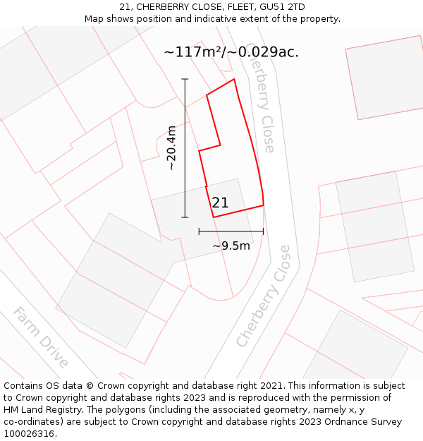 21, CHERBERRY CLOSE, FLEET, GU51 2TD: Plot and title map
