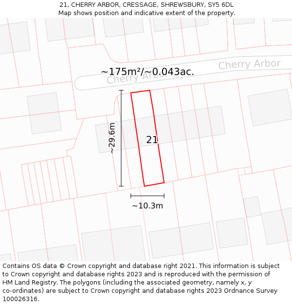 21, CHERRY ARBOR, CRESSAGE, SHREWSBURY, SY5 6DL: Plot and title map