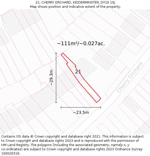 21, CHERRY ORCHARD, KIDDERMINSTER, DY10 1SJ: Plot and title map