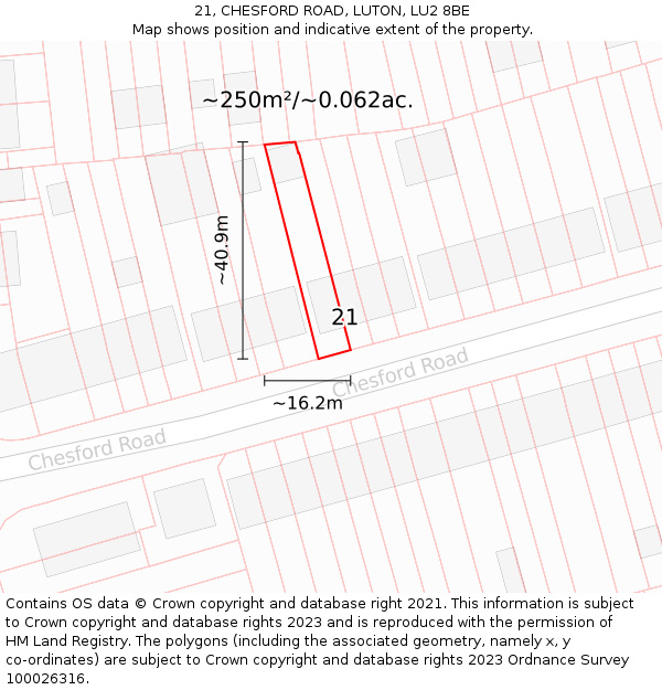 21, CHESFORD ROAD, LUTON, LU2 8BE: Plot and title map