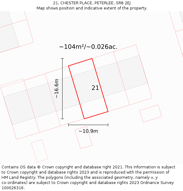 21, CHESTER PLACE, PETERLEE, SR8 2EJ: Plot and title map