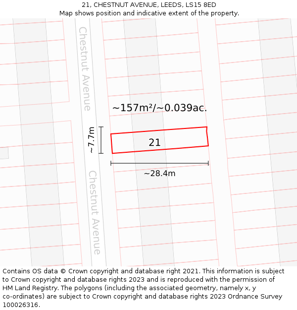 21, CHESTNUT AVENUE, LEEDS, LS15 8ED: Plot and title map