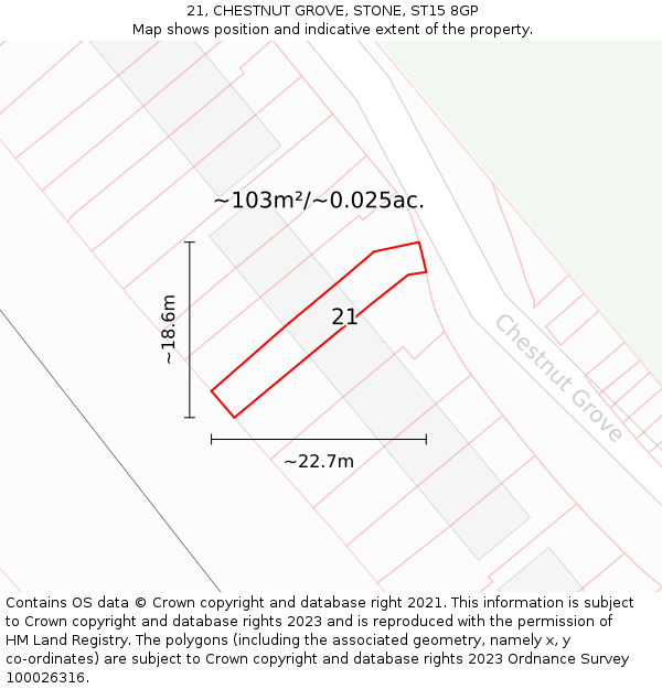 21, CHESTNUT GROVE, STONE, ST15 8GP: Plot and title map