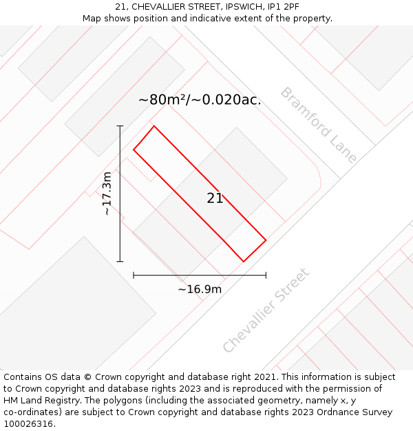 21, CHEVALLIER STREET, IPSWICH, IP1 2PF: Plot and title map