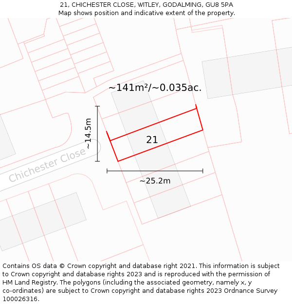 21, CHICHESTER CLOSE, WITLEY, GODALMING, GU8 5PA: Plot and title map