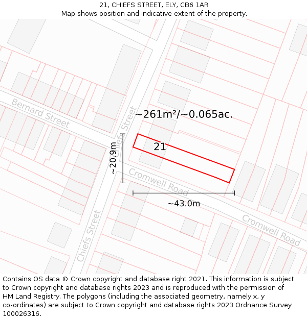 21, CHIEFS STREET, ELY, CB6 1AR: Plot and title map