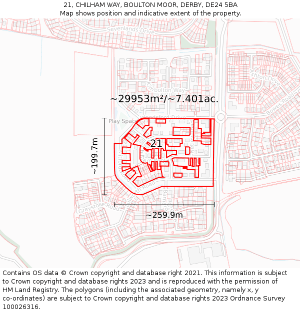 21, CHILHAM WAY, BOULTON MOOR, DERBY, DE24 5BA: Plot and title map