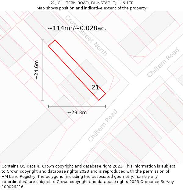21, CHILTERN ROAD, DUNSTABLE, LU6 1EP: Plot and title map