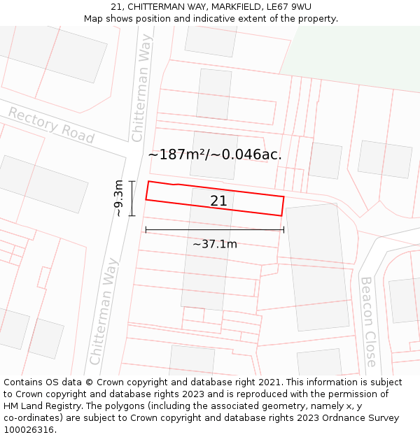 21, CHITTERMAN WAY, MARKFIELD, LE67 9WU: Plot and title map