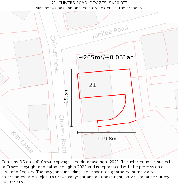 21, CHIVERS ROAD, DEVIZES, SN10 3FB: Plot and title map