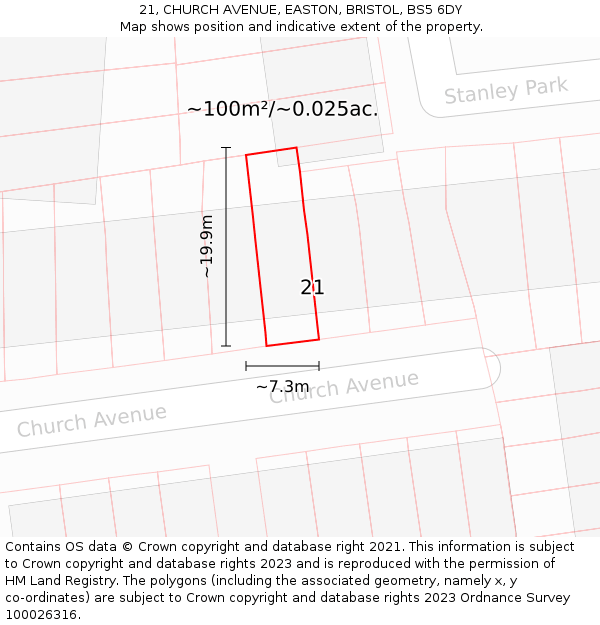 21, CHURCH AVENUE, EASTON, BRISTOL, BS5 6DY: Plot and title map