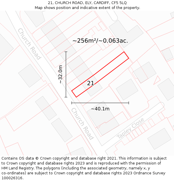 21, CHURCH ROAD, ELY, CARDIFF, CF5 5LQ: Plot and title map