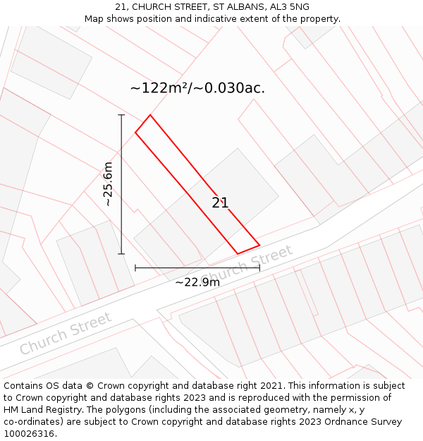 21, CHURCH STREET, ST ALBANS, AL3 5NG: Plot and title map