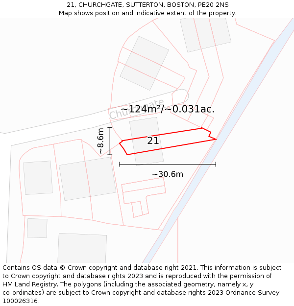 21, CHURCHGATE, SUTTERTON, BOSTON, PE20 2NS: Plot and title map