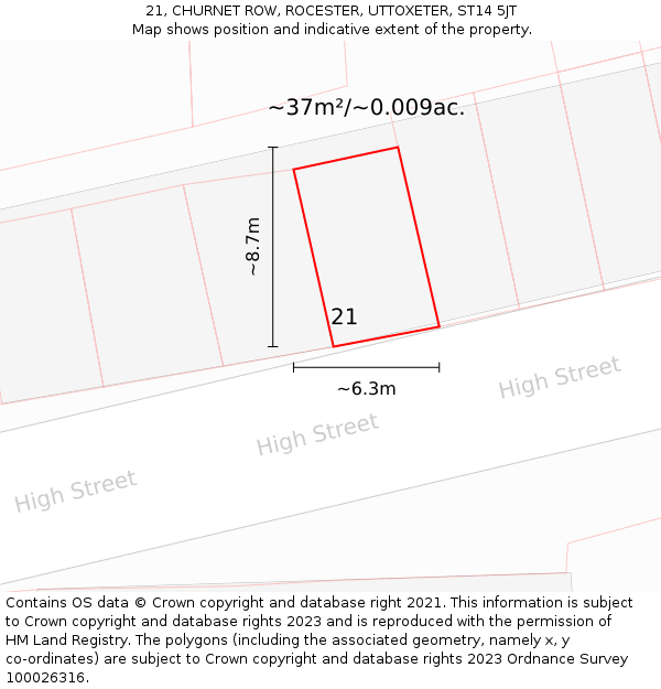 21, CHURNET ROW, ROCESTER, UTTOXETER, ST14 5JT: Plot and title map