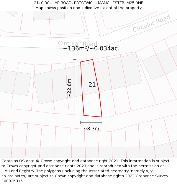 21, CIRCULAR ROAD, PRESTWICH, MANCHESTER, M25 9NR: Plot and title map