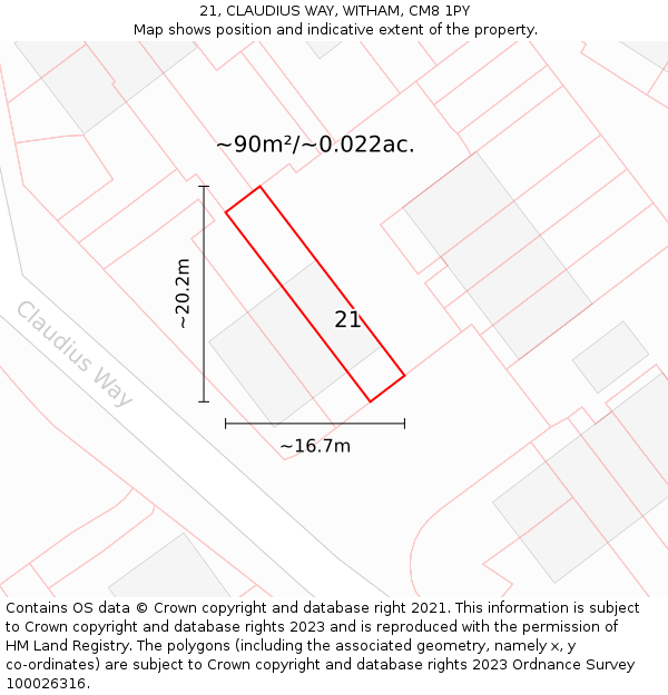 21, CLAUDIUS WAY, WITHAM, CM8 1PY: Plot and title map