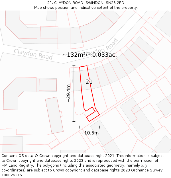 21, CLAYDON ROAD, SWINDON, SN25 2ED: Plot and title map