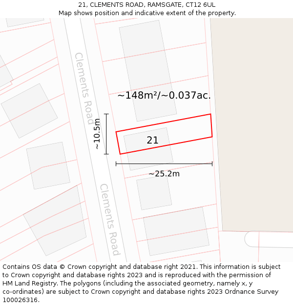 21, CLEMENTS ROAD, RAMSGATE, CT12 6UL: Plot and title map