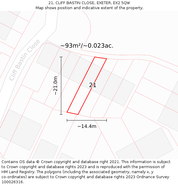 21, CLIFF BASTIN CLOSE, EXETER, EX2 5QW: Plot and title map
